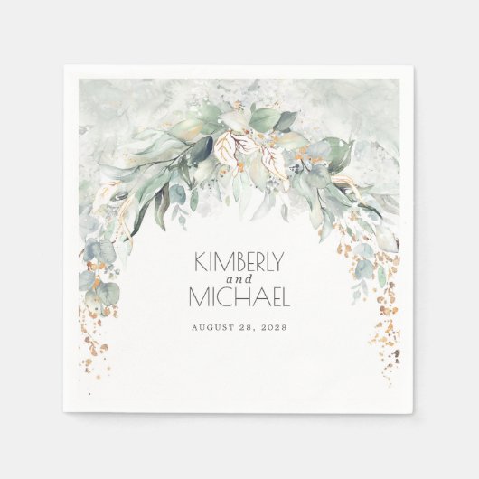 Gouden groen en Eucalyptus bladeren bruiloft Servet (Voorkant)