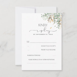 Gouden groen en Eucalyptus Foliage bruiloft RSVP Kaartje
