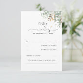 Gouden groen en Eucalyptus Foliage bruiloft RSVP Kaartje (Staand voorkant)