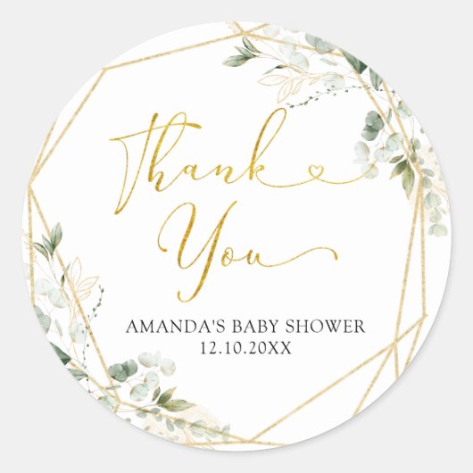 Gouden groen geometrische Baby in Bloom Dank u Ronde Sticker (Voorkant)