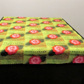 Gouden Groen Heet Roze Bloemen Artisan Haak Print Wandkleed