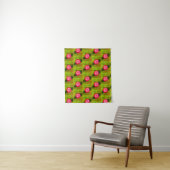 Gouden Groen Heet Roze Bloemen Artisan Haak Print Wandkleed (In situ)