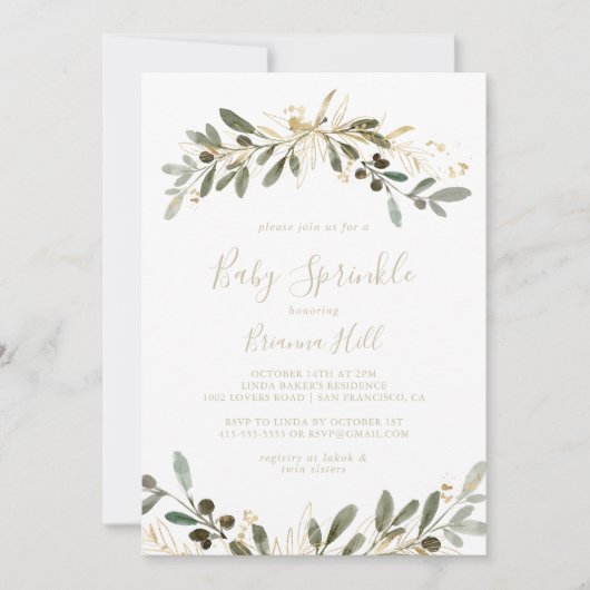 Gouden groen Herfst Baby Sprinkle uitnodiging (Voorkant)