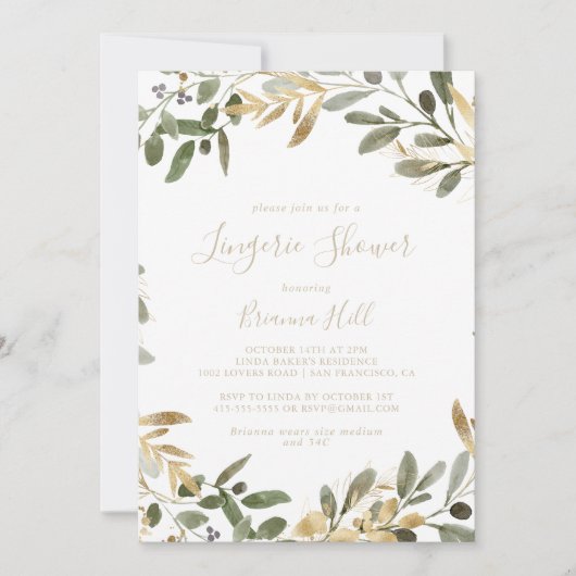 Gouden groen Herfst bruids lingeriedouche Kaart (Voorkant)