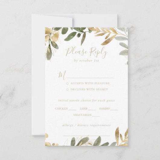 Gouden groen herfst bruiloft Menu Keuze RSVP (Voorkant)