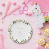 Gouden groen herfst bruiloft taart papier Bord (Feest)