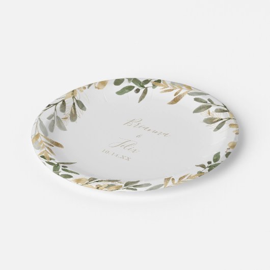 Gouden groen herfst bruiloft taart papier Bord (Gekanteld)