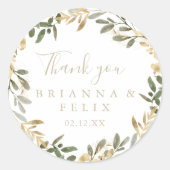 Gouden groen Herfst dank u bruiloft gunst Ronde Sticker (Voorkant)