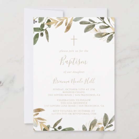 Gouden groen Herfst doopuitnodiging Kaart (Voorkant)