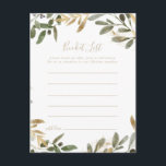 Gouden groen Herfst Emmer Lijst Kaarten<br><div class="desc">Deze gouden groen herfst emmerlijst kaarten zijn de perfecte activiteit voor een elegante bruiloft receptie of vrijgezellenfeest. Het ontwerp is voorzien van charmant artistiek groen en goud gebladerte. Bucket List teken wordt apart verkocht.</div>
