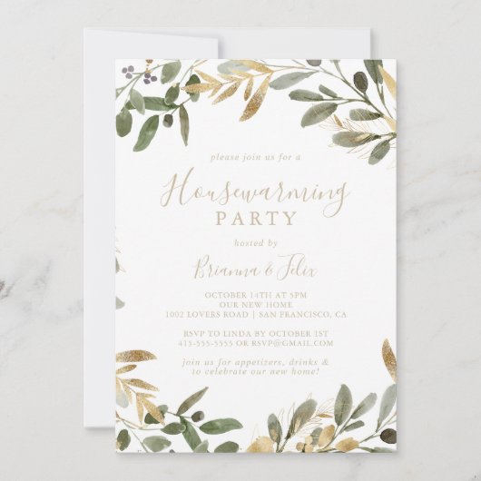 Gouden groen Herfst Housewarming Party Kaart (Voorkant)