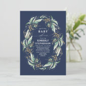 Gouden groen krans Navy Blue Boho Baby shower Kaart (Staand voorkant)