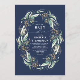 Gouden groen krans Navy Blue Boho Baby shower Kaart