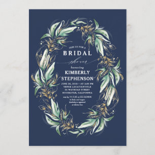 Gouden groen krans Navy Blue Boho Vrijgezellenfees Kaart