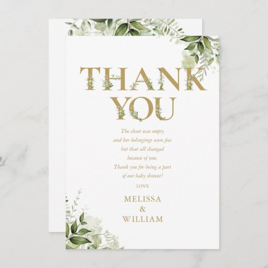 Gouden groen letter Baby shower gedicht Bedankkaart (Voorkant / Achterkant)