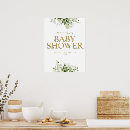 Gouden groen letter Baby shower teken Poster (Keuken)