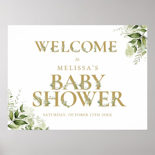 Gouden groen Letter Baby shower Welkomstbord Poster (Voorkant)