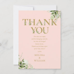 Gouden groen letter roze babyshower gedicht bedankkaart