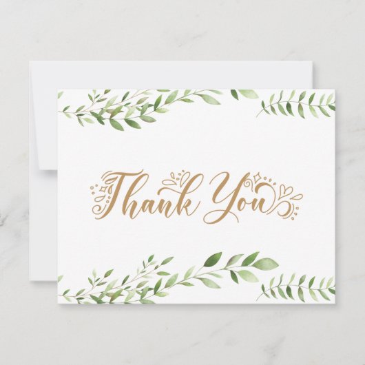 Gouden groen waterverf bedankkaart plat design (Voorkant)