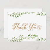 Gouden groen waterverf bedankkaart plat design (Voorkant / Achterkant)