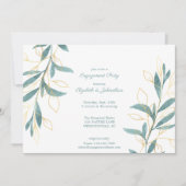 Gouden Groen Waterverf Bloemen Verlovingsfeest Kaart (Voorkant)