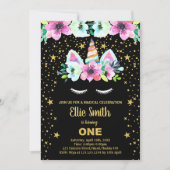 Gouden Groen Zwart Eenhoorn Verjaardag Uitnodiging (Voorkant)