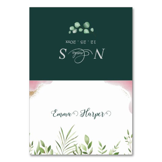 Gouden groene afdrukbare huwelijkskaartjes kaart (Voorkant)