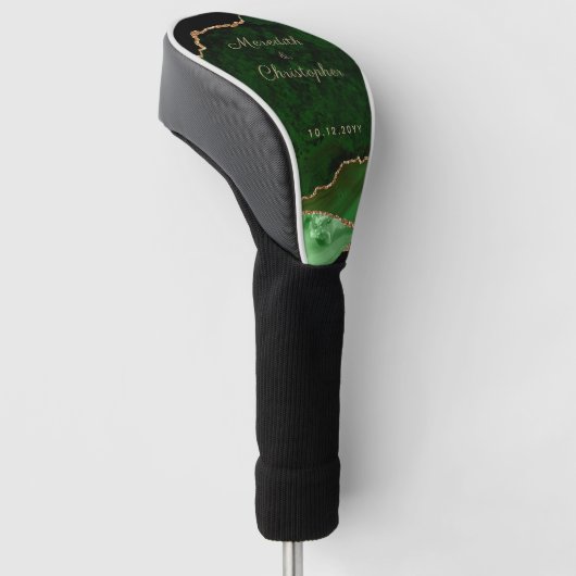 Gouden Groene Agaat Bruiloft Golfheadcover (Schuin)