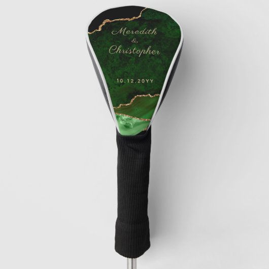 Gouden Groene Agaat Bruiloft Golfheadcover (Voorkant)