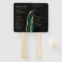 Gouden groene agaat bruiloft programma Set van fan Handwaaier