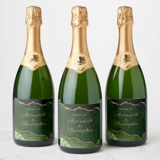 Gouden Groene Agaat Bruiloft Sparkling Wijnetiket (Flessen)