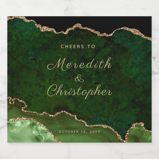 Gouden Groene Agaat Bruiloft Sparkling Wijnetiket (Enkel label)