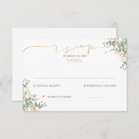 Gouden Groene Baby Shower RSVP Kaarten (Voorkant / Achterkant)