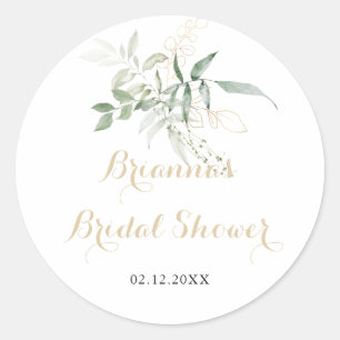 Gouden groene blad bruiloftsshower favoriet  ronde sticker