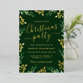 Gouden Groene Blad Kerstfeest Folie Uitnodiging (Staand Voorkant)