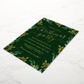 Gouden Groene Blad Kerstfeest Folie Uitnodiging (Gedraaid)