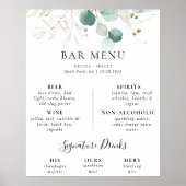 Gouden groene bladeren Bruiloft Bar Menu Poster (Voorkant)