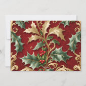 Gouden groene bladeren Rode Kerst Holiday Kaart (Achterkant)