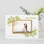 Gouden groene bloemen kerst foto feestdagenkaart (Staand voorkant)