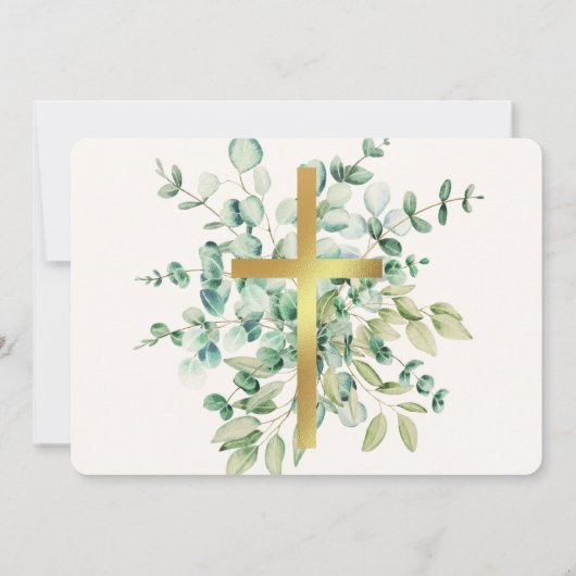 Gouden Groene Bloemen Rustiek Doopsel Bedankkaart (Achterkant)