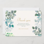 Gouden Groene Bloemen Rustiek Doopsel Bedankkaart (Voorkant)