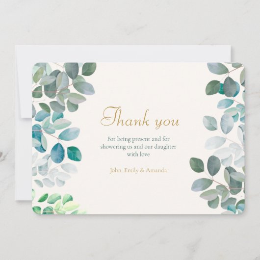 Gouden Groene Bloemen Rustiek Doopsel Bedankkaart (Voorkant)