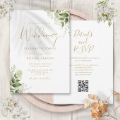 Gouden groene bloemencode QR-code-script bruiloft Kaart