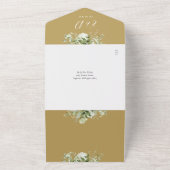Gouden groene bloemencode QR Monogram bruiloft All In One Uitnodiging (Buitenkant)