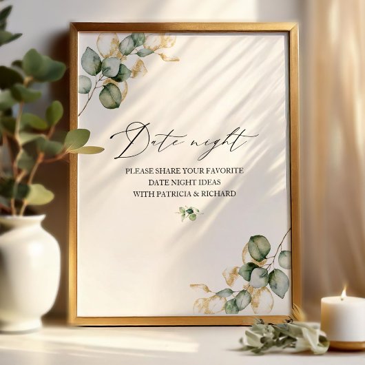 Gouden Groene Bruidsdouche Date Night Jar Bordje Poster