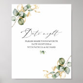 Gouden Groene Bruidsdouche Date Night Jar Bordje Poster (Voorkant)