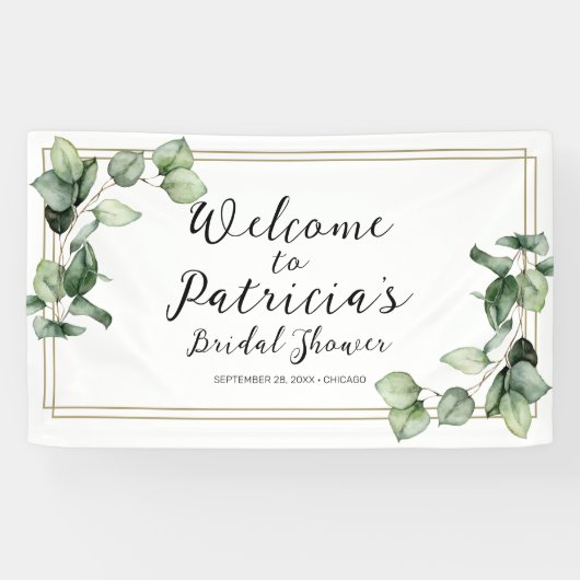 Gouden Groene Bruiloft Feest Welkomstbanner Spandoek (Horizontaal)