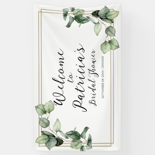 Gouden Groene Bruiloft Uitnodigingsbanner Spandoek (Verticaal)