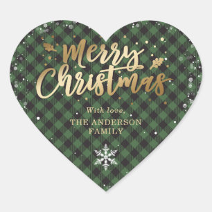 Gouden Groene Buffel Plaid Sneeuwvlok Vrolijk Kers Hart Sticker