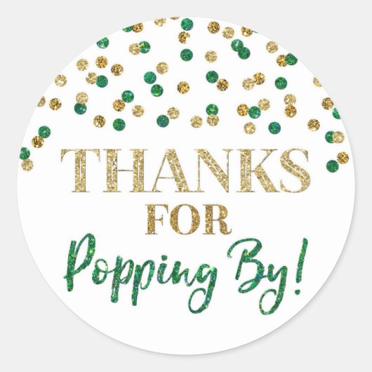 Gouden Groene Confetti Bedankt voor Popping By Ronde Sticker (Voorkant)